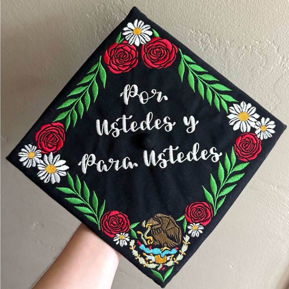 Embroidered Graduation Cap with Floral Design